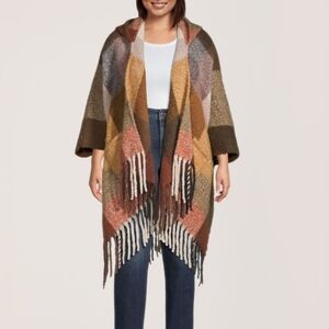 Denver Hayes Multicolor Women's Poncho One Size Front Pockets Hooded Warm